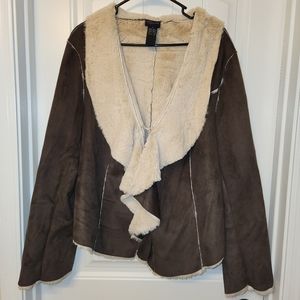 Torrid brown faux fur drape front coat